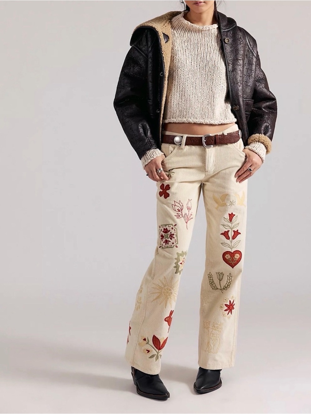NWT We The Free Tennessee Corduroy Embroidered Patch Jeans Boho